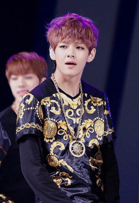 During his debut era (June 2013), V had had to wear a fake Versace top because they didn’t have the budget to buy the original design. His face was still full of a rookie vibe. V was only 18 years old at that time.