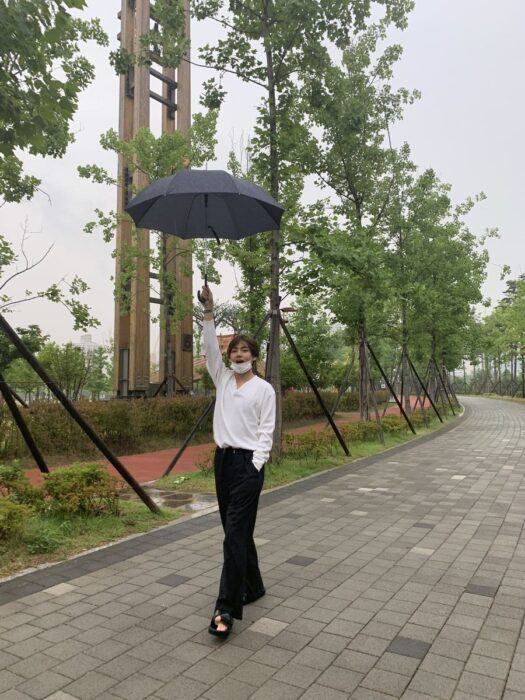 V (BTS)'s footprints appear at the Busan Citizens' Park where he took a photo