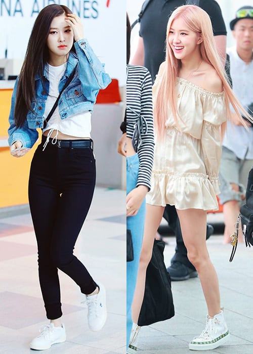 Rosé also turned the airport into her catwalk with her designer’s white sneakers with heels.
