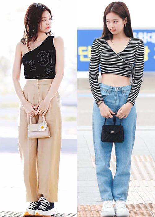 In Jennie’s wardrobe are countless of expensive sneakers. Not long ago, she has chosen a pair from Alexander Wang (right) to accompany her to the airport.