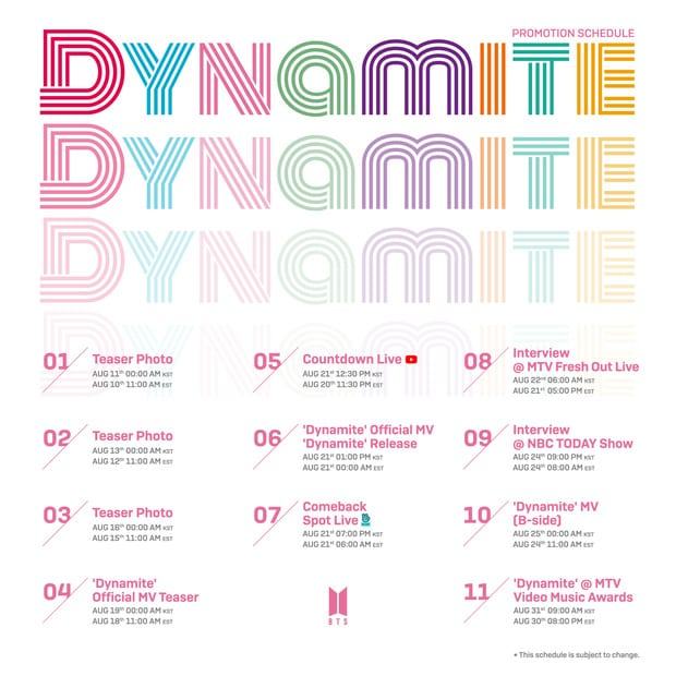 BTS releases an extremely detailed schedule to promote the English single: There will be 2 MVs, comeback stage will take place at VMAs 2020?