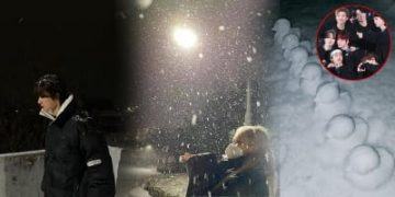 Many idols take photos under the snow scaled 1