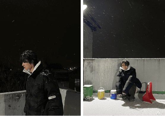 Many idols take photos under the snow