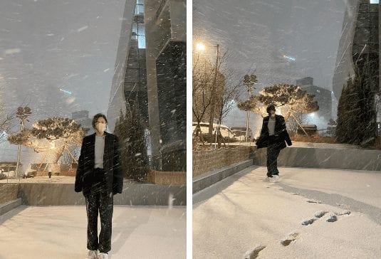 Many idols take photos under the snow