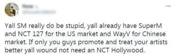 sm is criticized for not being able to give up the american dream after revealing about nct hollywood 9