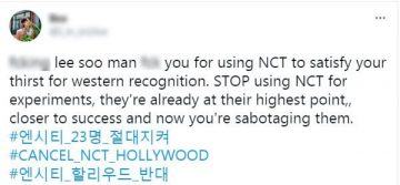 sm is criticized for not being able to give up the american dream after revealing about nct hollywood 7