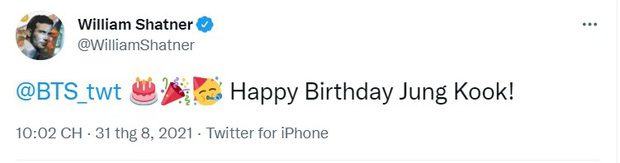 ... and Canadian artist William Shatner also congratulated Jungkook’s birthday 