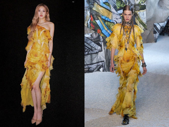 Stylist has cut off the sleeves and created a slit to make Rosé look a bit sexier than the original version.