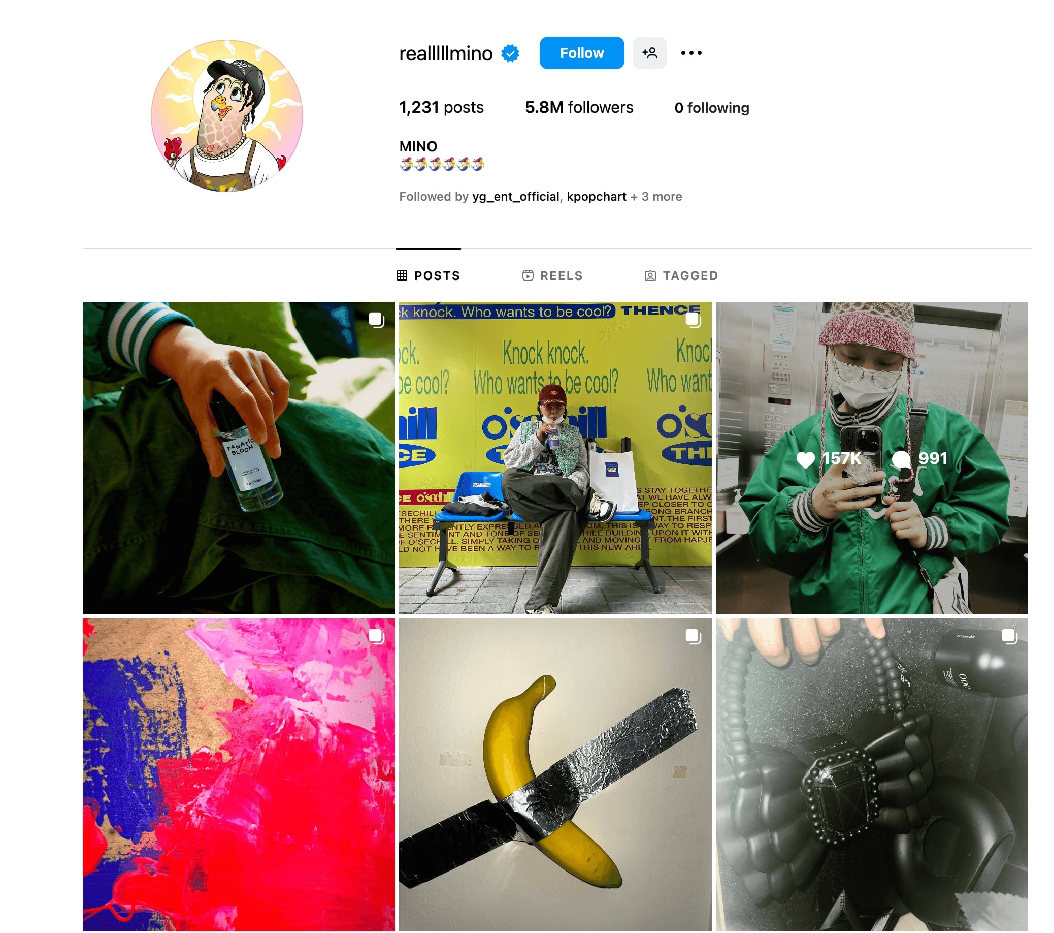 Mino used to follow several accounts, but unfollowed them all after a scandal. 