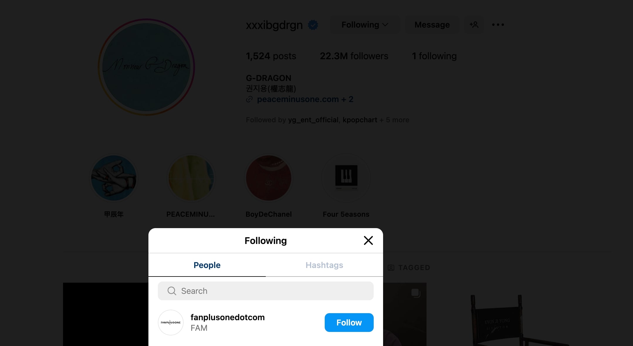 G-Dragon follows no one on this official Instagram account @xxxibgdrgn