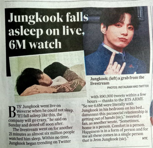 Dutch news reported on Jungkook falling asleep on Weverse Live and garnering 6.6 million watchers
