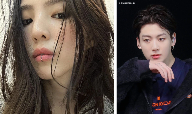 Jung Kook and Han So Hee’s lip piercings