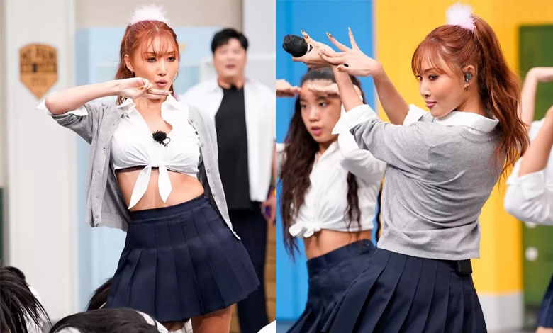 Hwasa performs on "Knowing Bros" wearing school uniform reformed like bikini