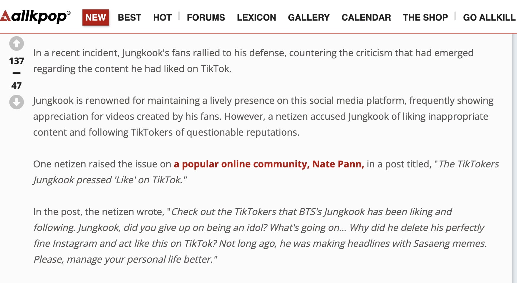 BTS's Jungkook Faces Scrutiny for Liking Videos of Women Who Dress Provocatively on TikTok
