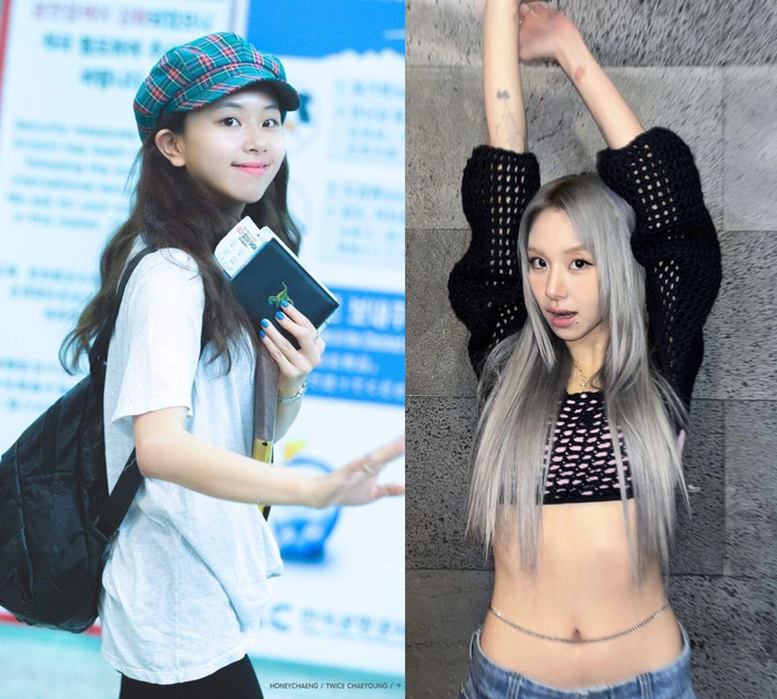 The noticeable change in Chaeyoung's style across the time.