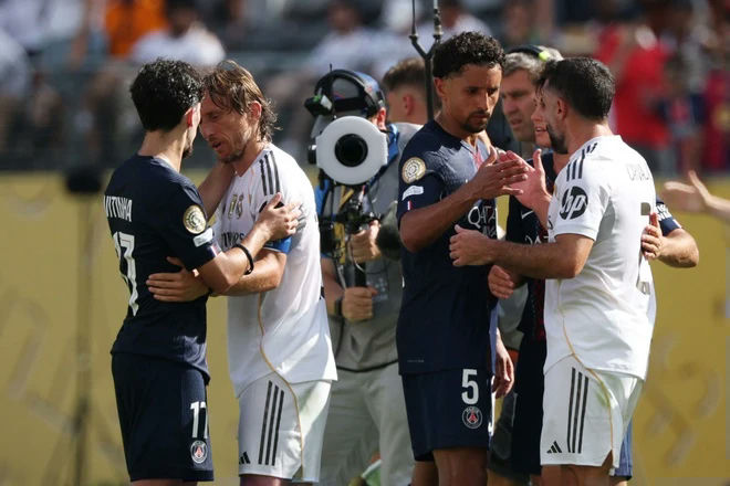 Luka Modric Real Madrid farewellsoccer' 'players' 'greeting' 'embrace' 'field.