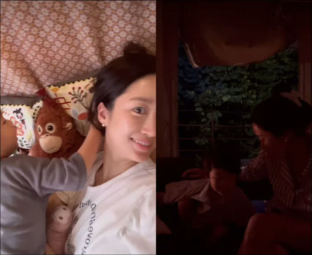 Jeon Hye-bin scared rainy camping with sonmother' 'child' 'bedroom' 'evening.