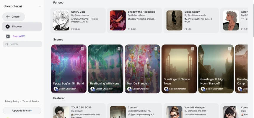 Character.AI TikTok debatecharacter' '' '' 'characters' 'scenes' 'discover.