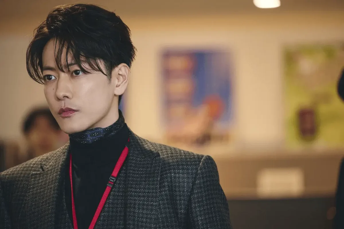 Japanese remake of Marry My Husband' 'sian' 'man' 'turtleneck' 'blazer' 'red' 'anyard.