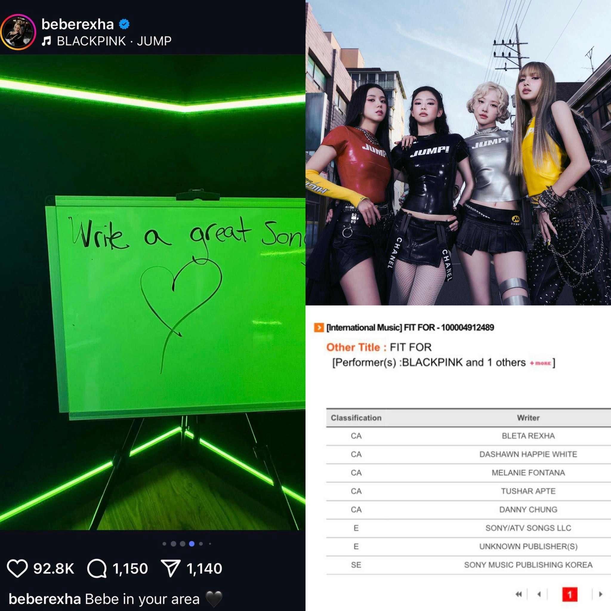 BLACKPINK Bebe Rexha Fit Forblackpink' 'songwriting' 'greenboard' 'collaboration.