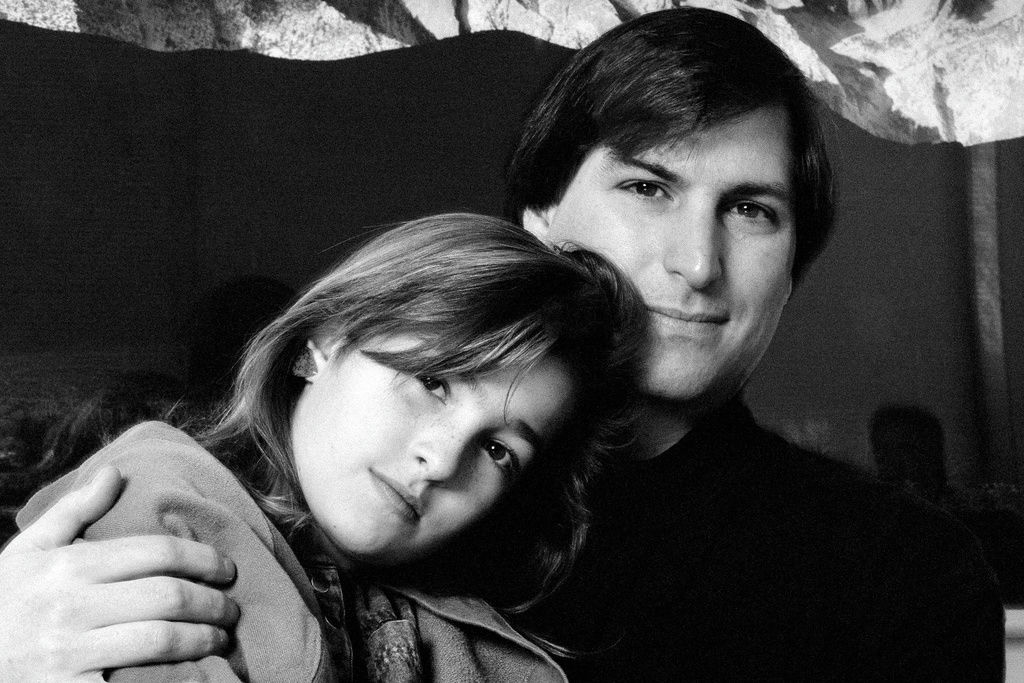 Steve Jobs daughtersblackandwhite' 'portrait' 'fatherdaughter' 'hugging.