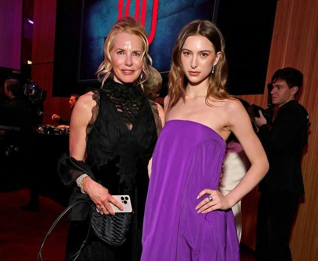 The image shows Laurene Powell Jobs and her daughter Eve Jobs attending the 2023 TIME100 Gala.