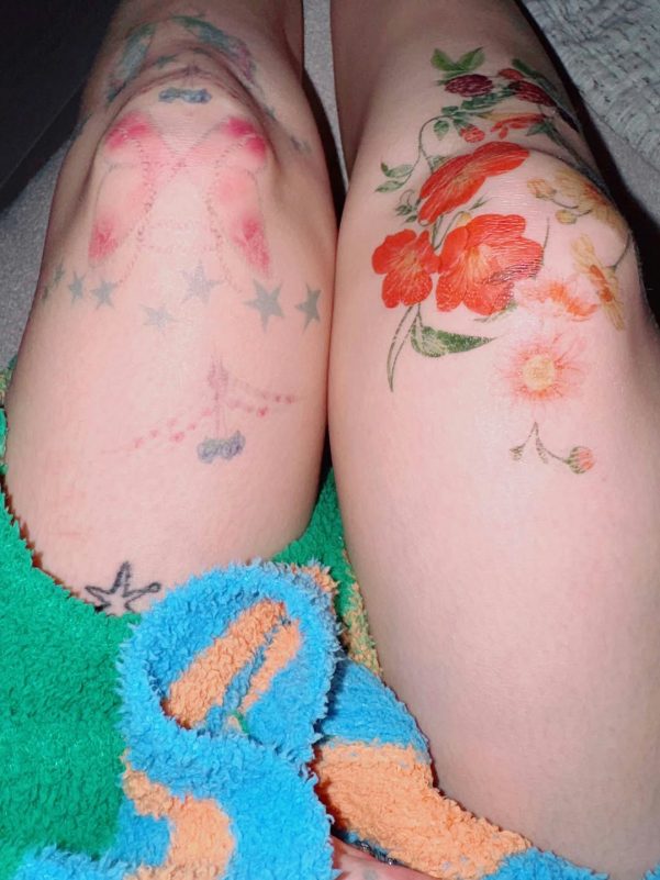 HyunA topless photo backlashknees' 'tattoos' 'flowers' 'stars.