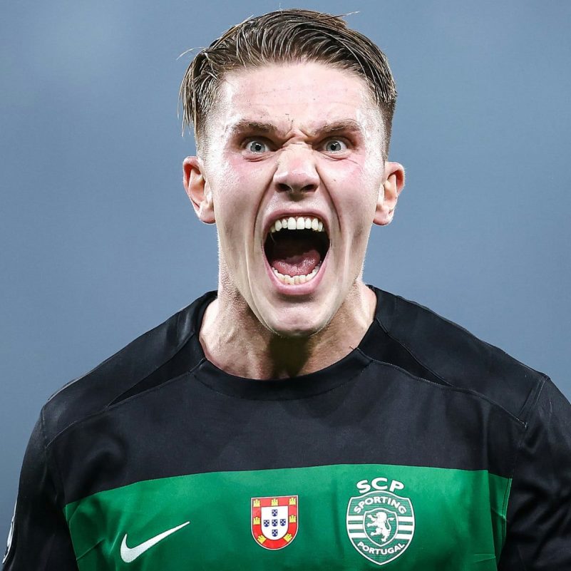 Viktor Gyökeres Arsenal transfersoccer' 'yelling' 'jersey' 'intense.