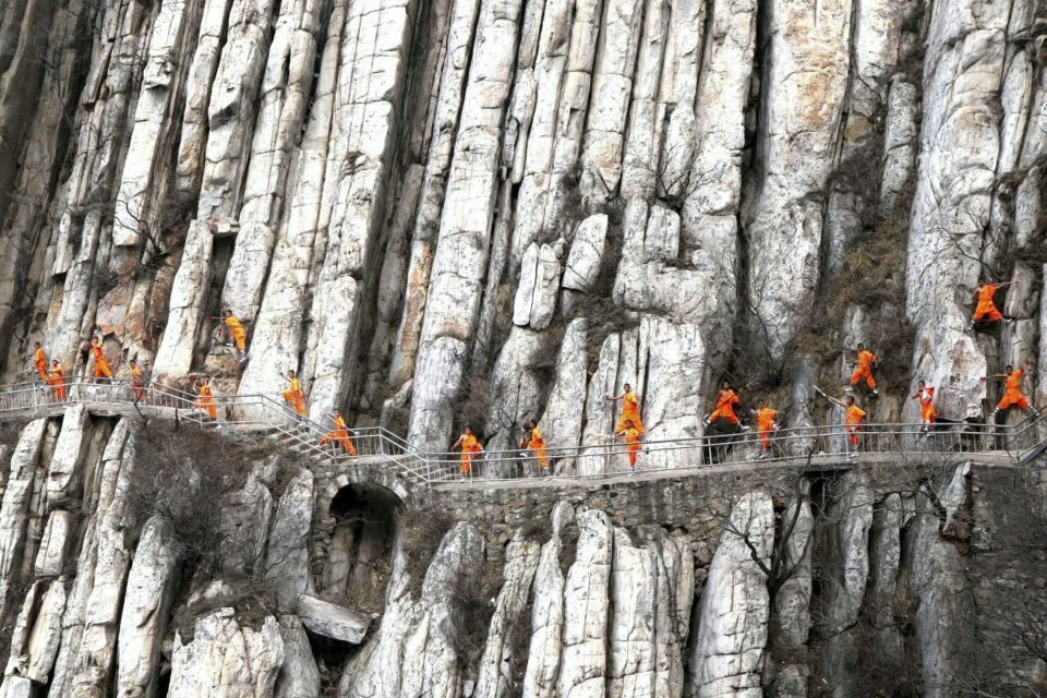 Shaolin Temple scandalmonks' 'cliffside' 'training' 'bridge.