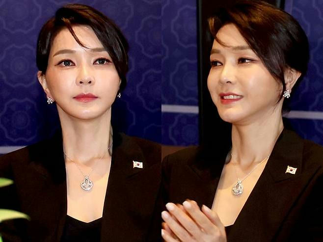 Kim Keon-hee Chanel shoeswoman' 'jewelry' 'blazer' 'portrait.
