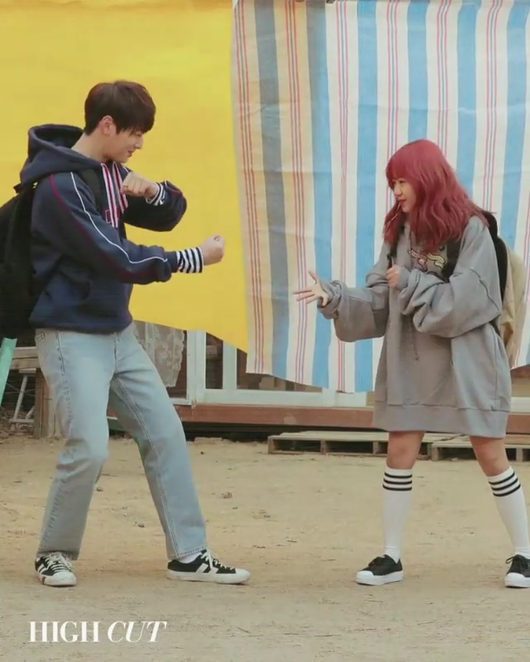 Choi Yoojung Cha Eun-woo enlistment friendshipcouple' 'hoodies' 'playful' 'casual.