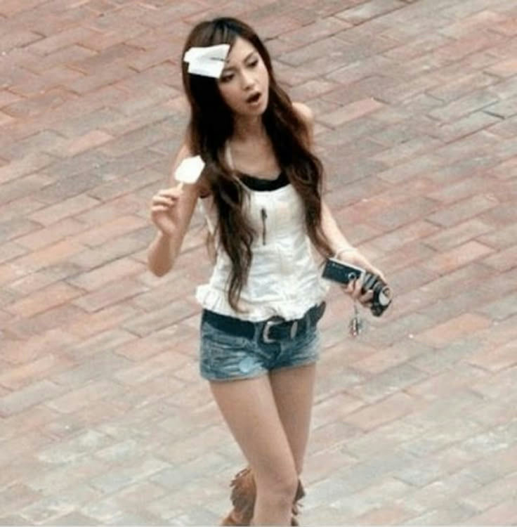 Y2K fashion Jeon Ji Hyun Angelababywoman' 'camera' 'shorts' 'lollipop.
