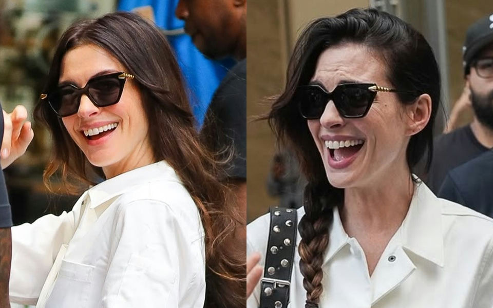 Anne Hathaway The Devil Wears Prada 2' 'nne' 'athaway' '' 'unglasses' '' 'miling' '' 'hite' 'hirt.