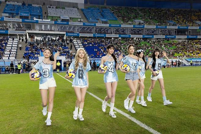 IVE kickoff outfit controversysoccer' 'girls' 'stadium' 'grass.
