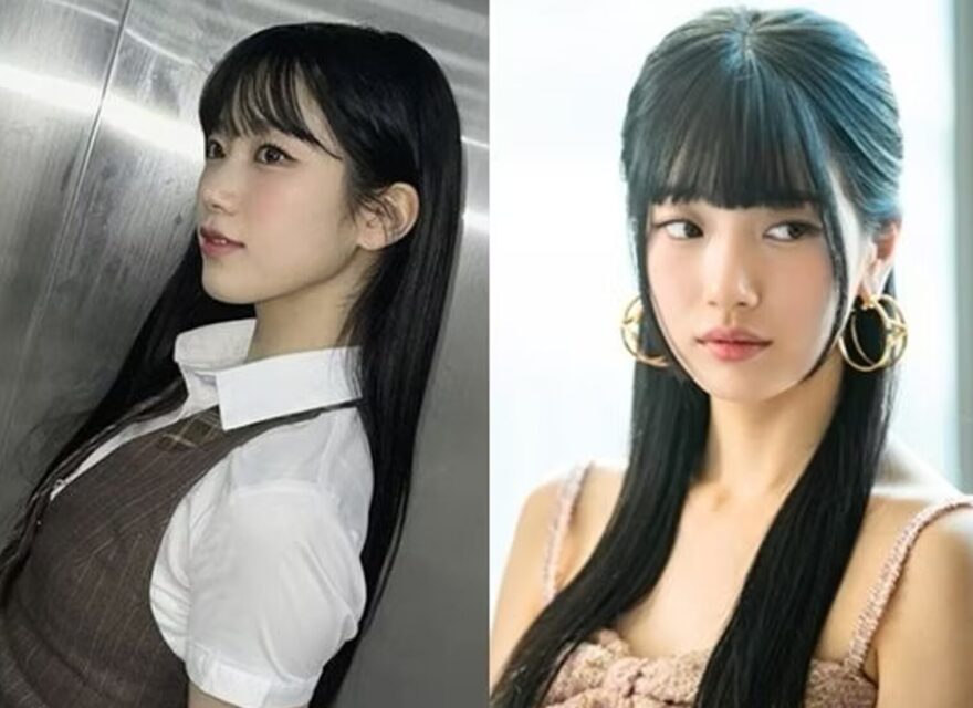 LE SSERAFIM Kazuha Bae Suzy comparisonwomen' 'bangs' 'hairstyle' 'earrings.