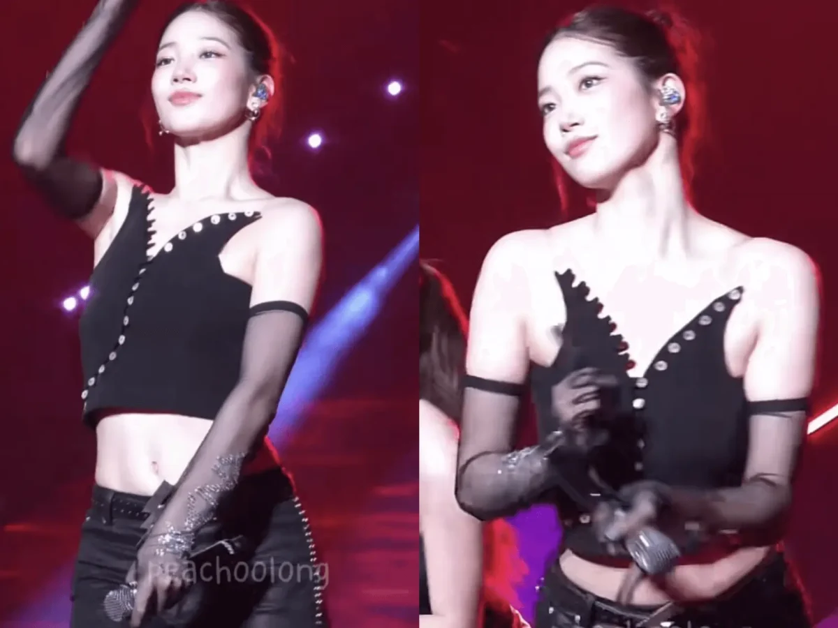 LE SSERAFIM Kazuha Bae Suzy comparisonperson' 'woman' 'gloves' 'stage' 'belly.