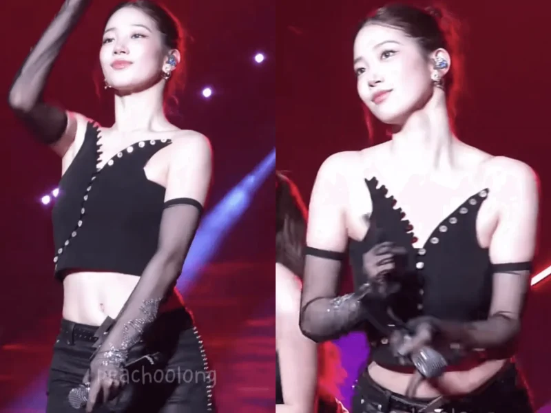 LE SSERAFIM Kazuha Bae Suzy comparisonperson' 'woman' 'gloves' 'stage' 'belly.