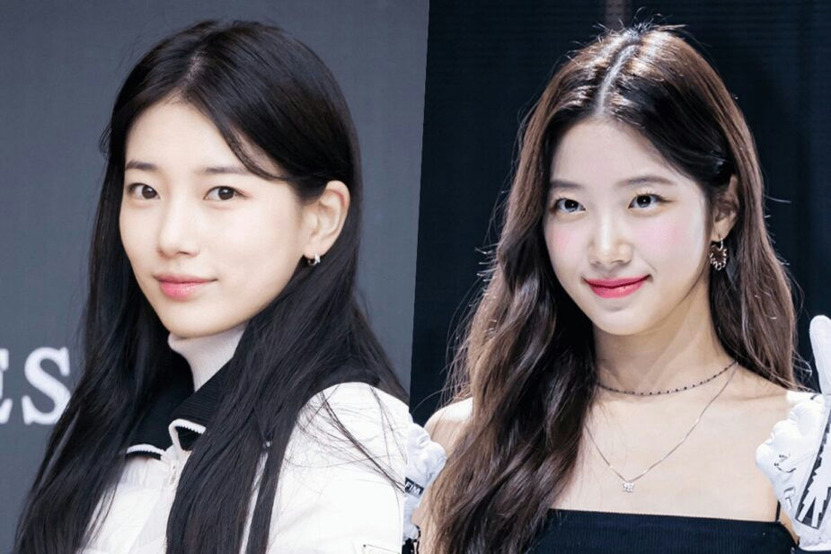 LE SSERAFIM Kazuha Bae Suzy comparisontwo' 'women' '' '' 'portrait' 'earrings' 'necklace' '' '.