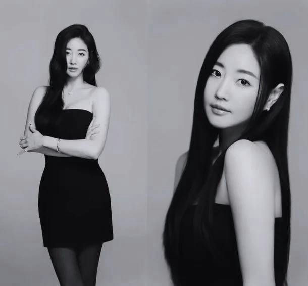 Kim Sa-rang visualperson' 'woman' 'dress' 'jewelry' 'blackandwhite.