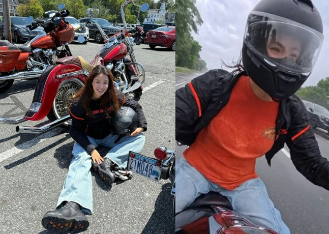 Lee Si-young prenancypeople' 'woman' 'motorcycle' 'helmet' 'road' 'clothing' '.