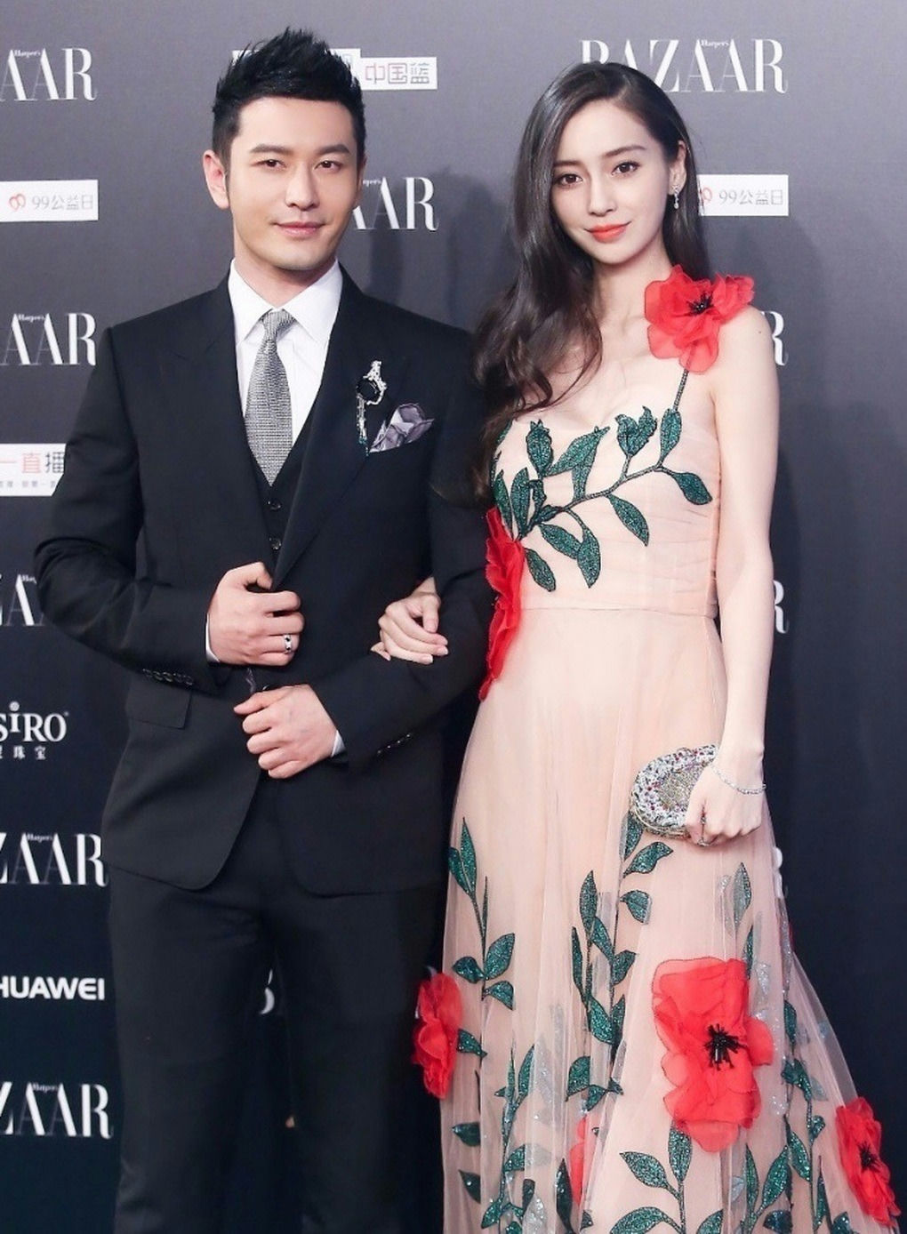 Angelababy Huang Xiaoming post-divorce dramacouple' 'elegant' 'flowers' 'formalwear' 'redcarpet.