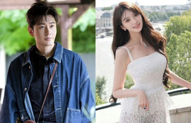 Angelababy Huang Xiaoming post-divorce dramatwo' 'people' 'portraits' 'denim' 'dress' 'outside.
