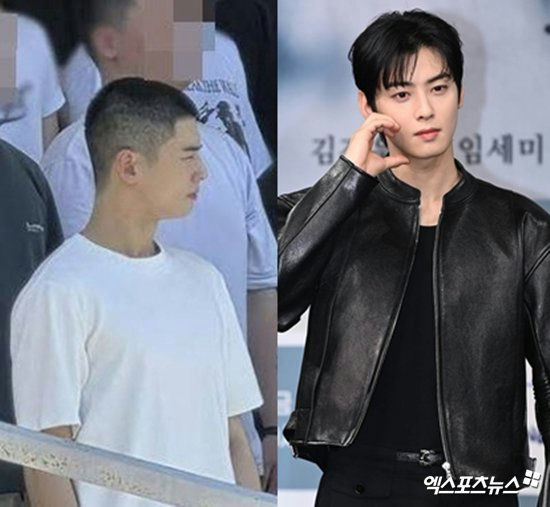 Cha Eun-woo military servicepeople' 'split' 'military' 'uniform' 'leather' 'jacket.