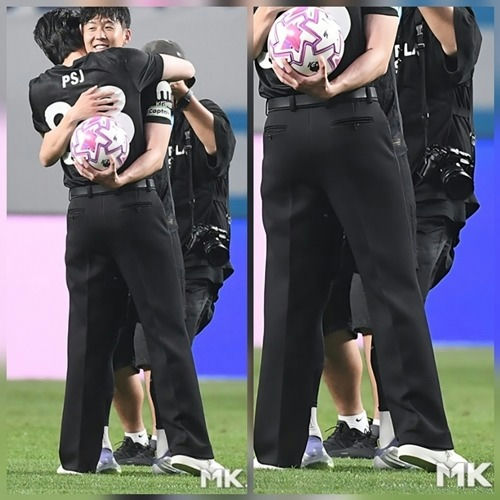 Park Seo Joon Son Heung Min farewell matchpeople' 'hugging' 'soccerball' 'uniform' 'photographers.