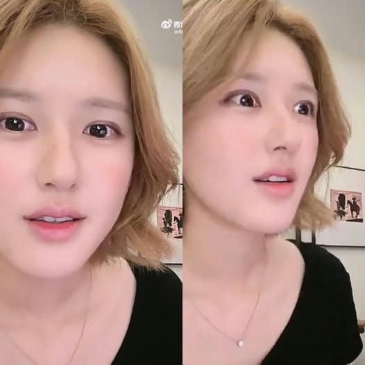 Zhao Lusi livestream revelationswoman' 'portrait' 'blond' 'hair' 'necklace' 'indoors.