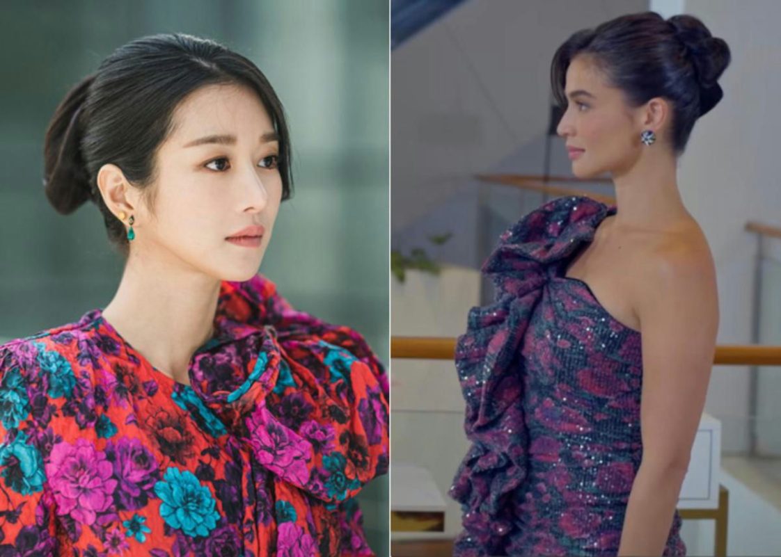 It’s Okay to Not Be Okay remake' '' 'women' 'floral' 'dresses' 'updo' 'earrings' '.