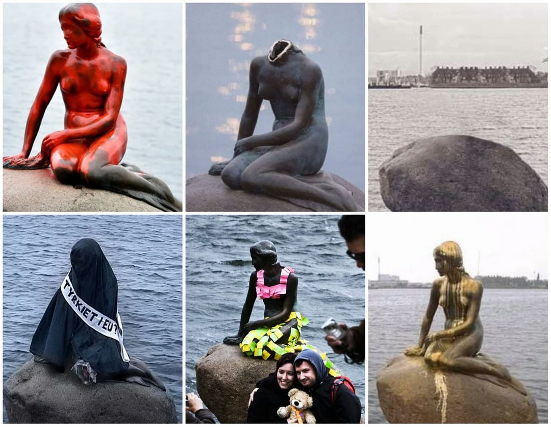 Denmark mermaid statue controversypeople' '' 'ermaid' 'statue' 'vandalism' 'ocean' 'stone.