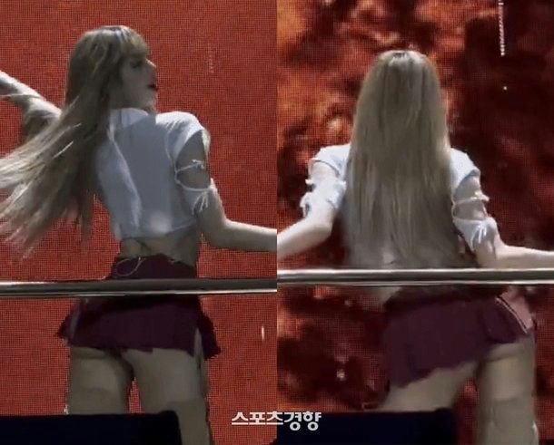 BLACKPINK Lisa Paris concertperson' 'dancing' 'crop' 'top' 'skirt' 'stage.