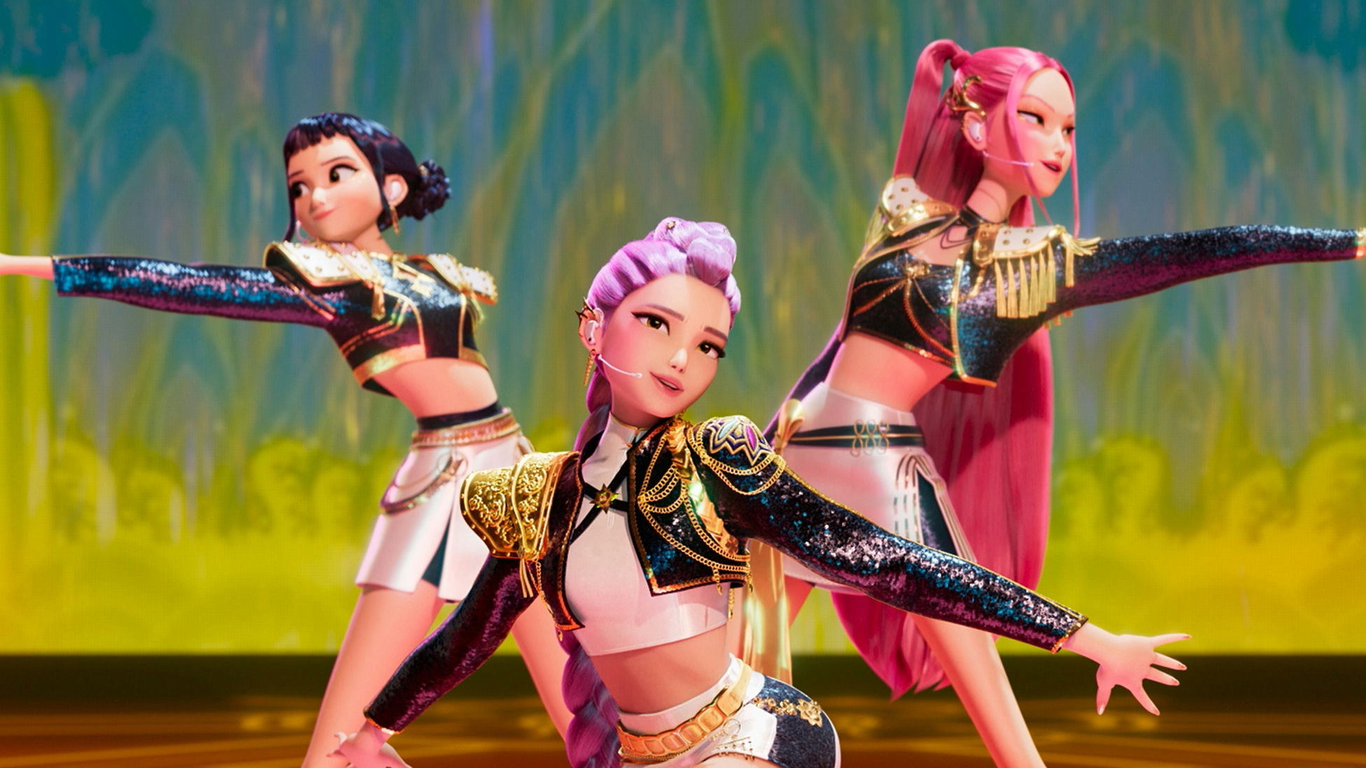 Golden K-pop 2025people' 'animation' 'performance' 'uniform' 'colorful.