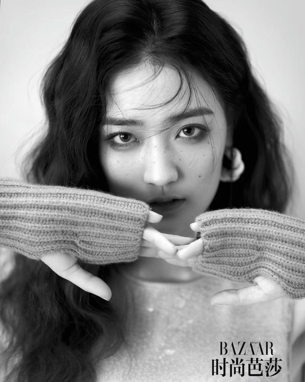 Chinese actresses career declineperson' 'portrait' 'sweater' 'blackandwhite' 'freckles.